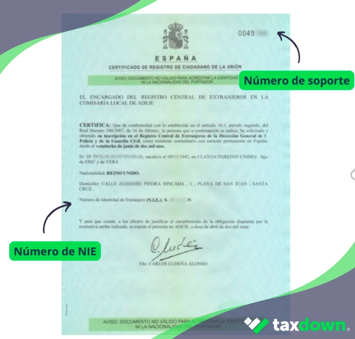 N mero De Soporte En El NIE Cu l Es TaxDown N mero De Soporte En El NIE Cu l Es TaxDown